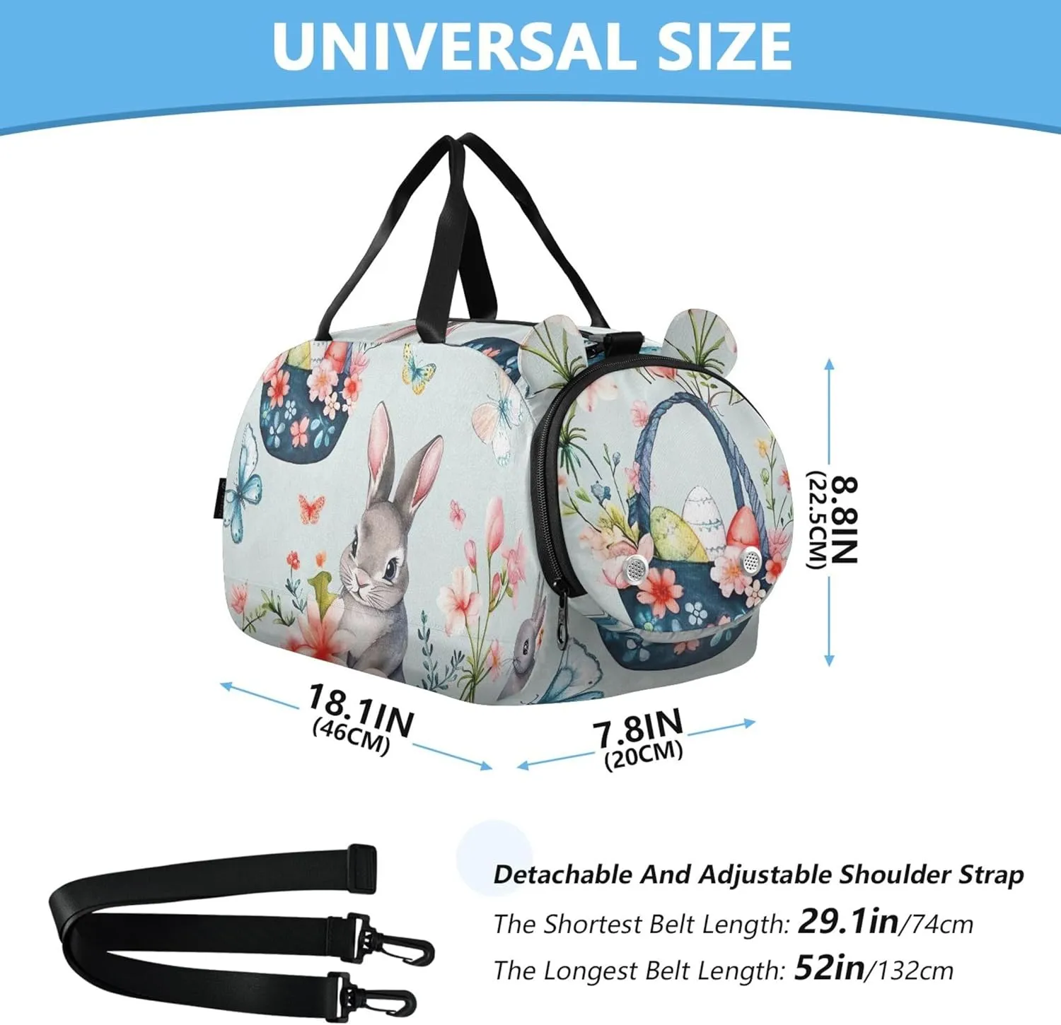 Easter Baskets Flowers Rabbits Girls Duffle Bags Travel Tote Weekend Duffel Overnight Luggage Kids Sports Carry on Duffel Bag for Boys