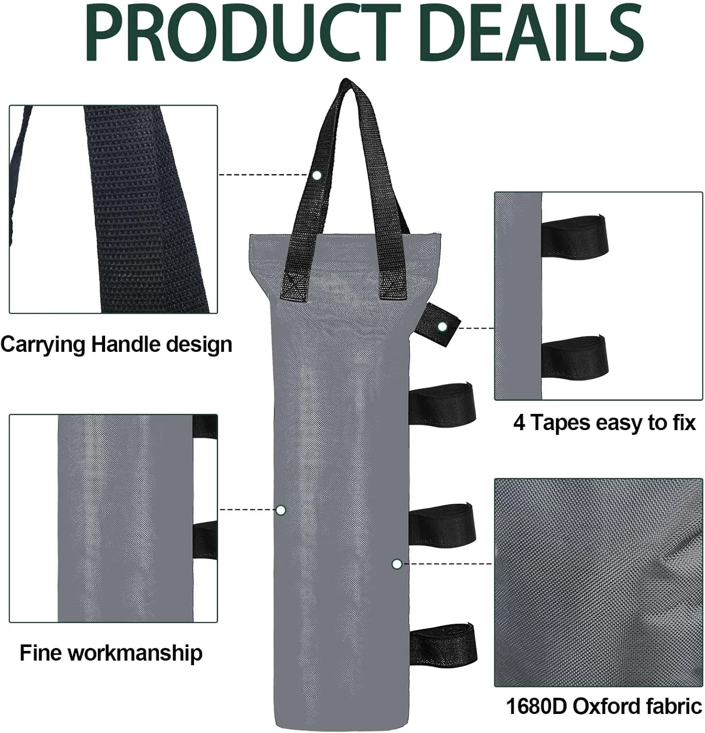 EBOOT 12 Pcs Canopy Sand Bags Weight Bags 264 LBS Total, Heavy Duty Canopy Weights Large Tent for Outdoor Tent Instant Shelter Patio Umbrella, Without Sand(Gray)