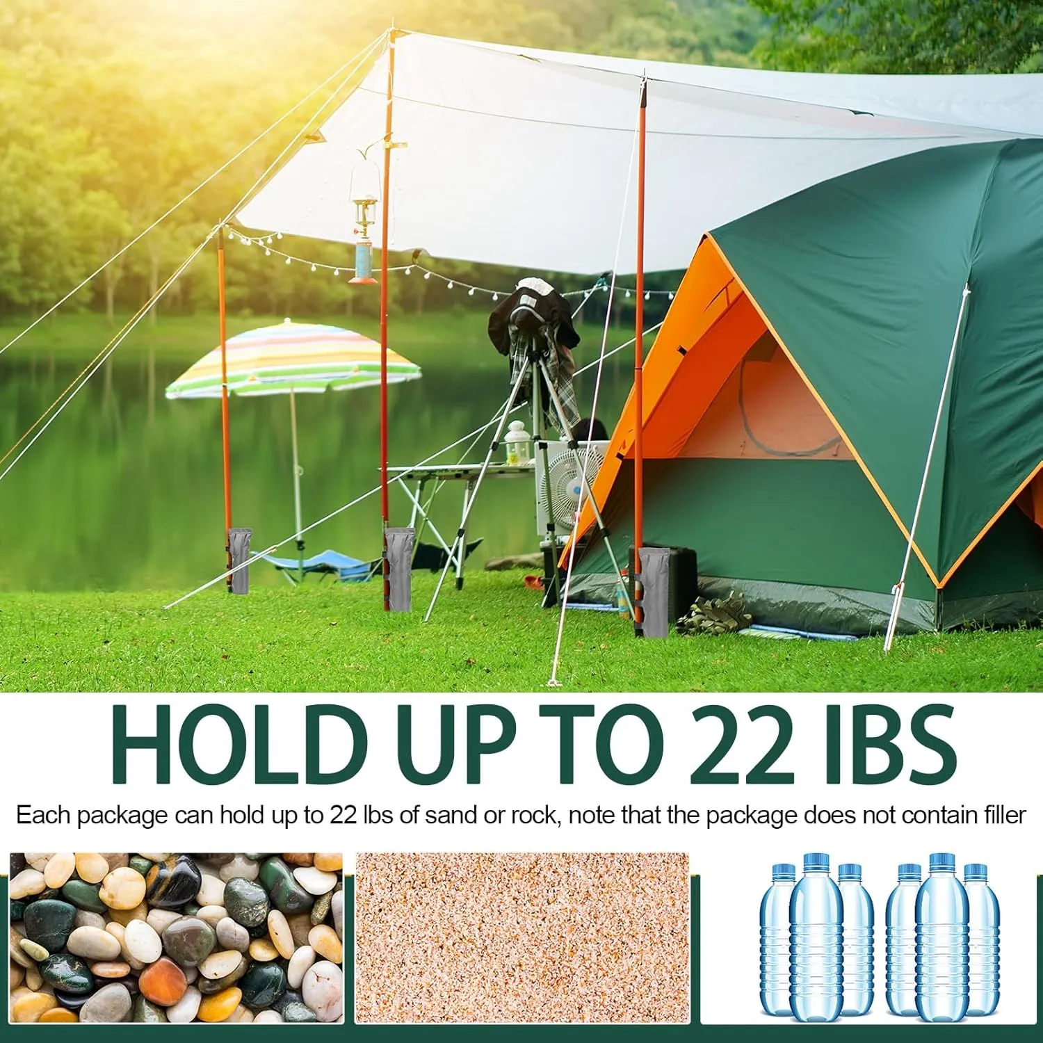 EBOOT 12 Pcs Canopy Sand Bags Weight Bags 264 LBS Total, Heavy Duty Canopy Weights Large Tent for Outdoor Tent Instant Shelter Patio Umbrella, Without Sand(Gray)