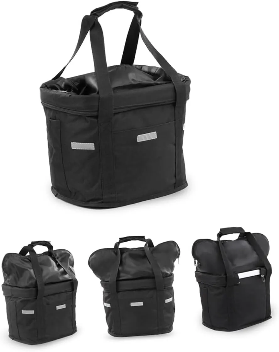 Eco-Canvas Front Bike Basket Design Buckle Handlebar Storage Bag Black