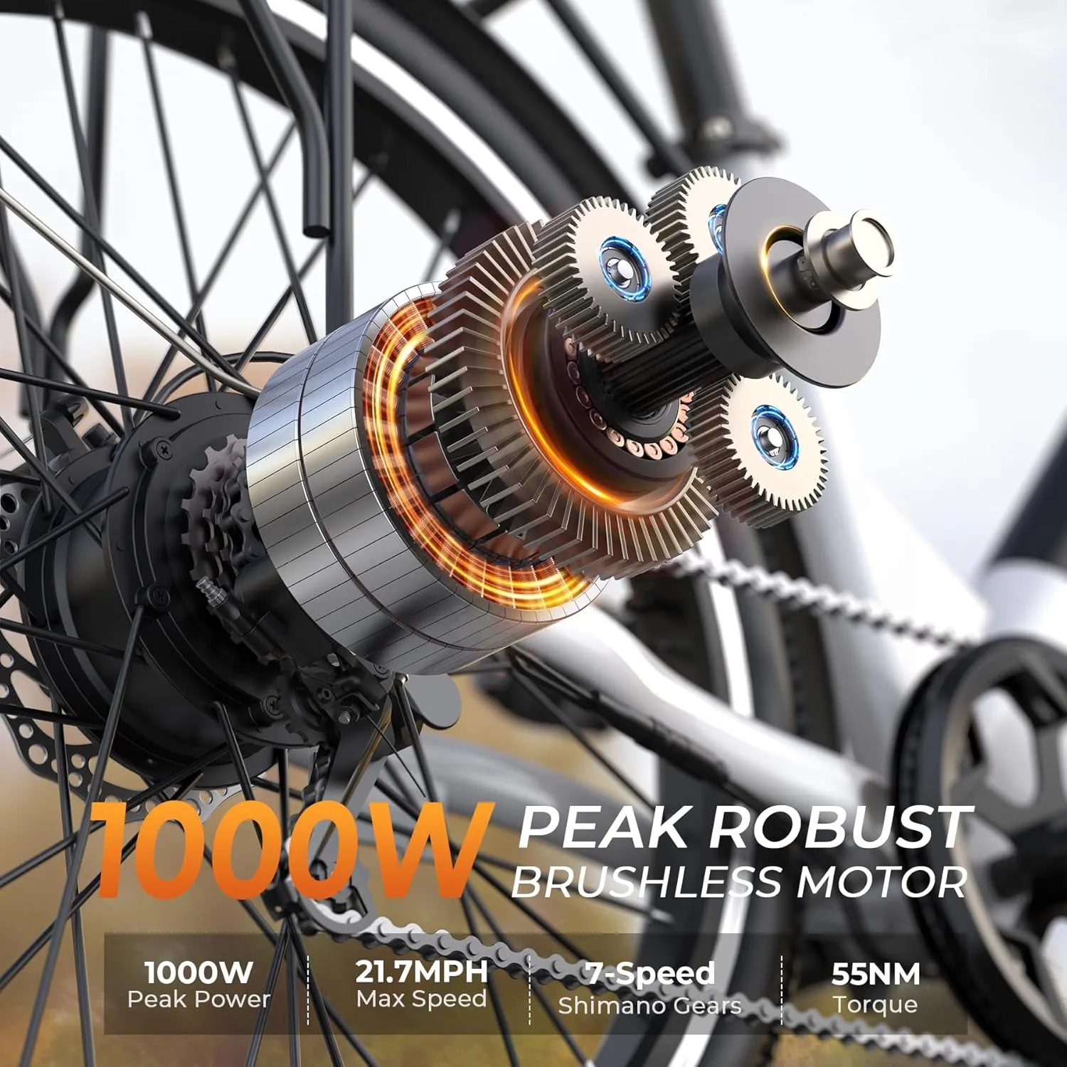 Electric Bike for Adults, 1000W Peak EBike, 50 Miles 21.7MPH Adult Electric Bicycles with 48V Built-in Removable Battery, Adjustable Stem, Rear Rack, 7 Speed, 26" Step-Thru E Bike for Commute