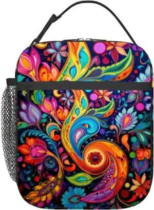 Enchanted Bloom Symphony Insulated Iunch Bag for Men Woman Large Portable Waterproof Reusable Thermal Lunch Box with Pockets for Work Travel Picnic