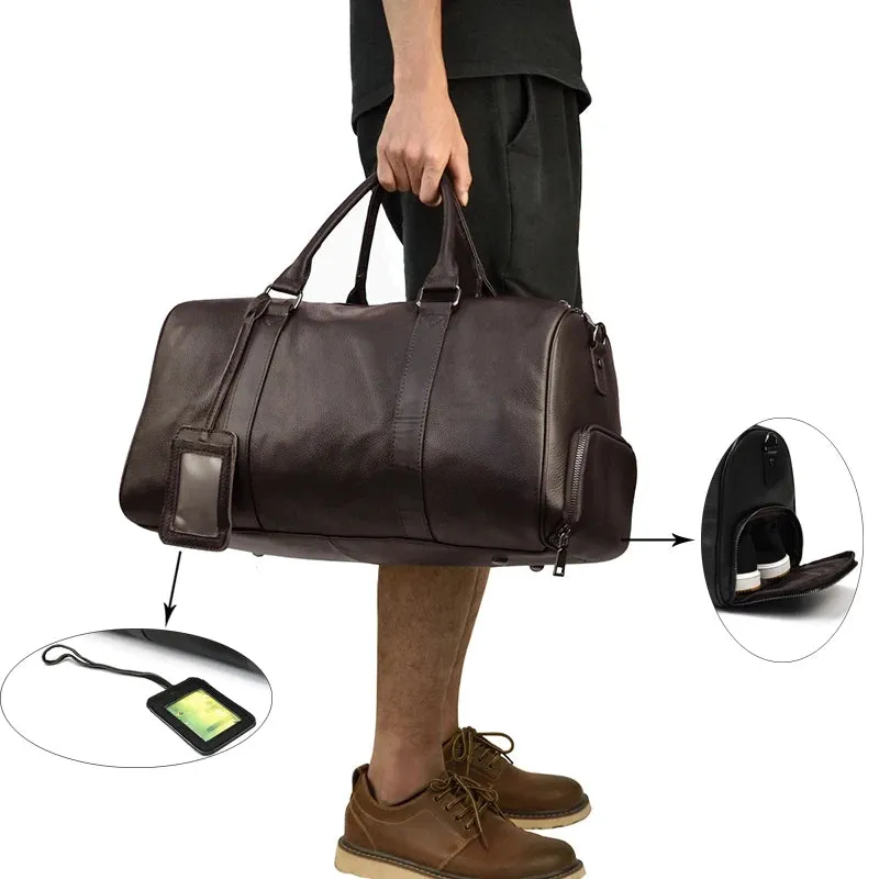 Endeavor Leather Carry-On Duffel Bag Weekender - Black/Brown - 20 inches