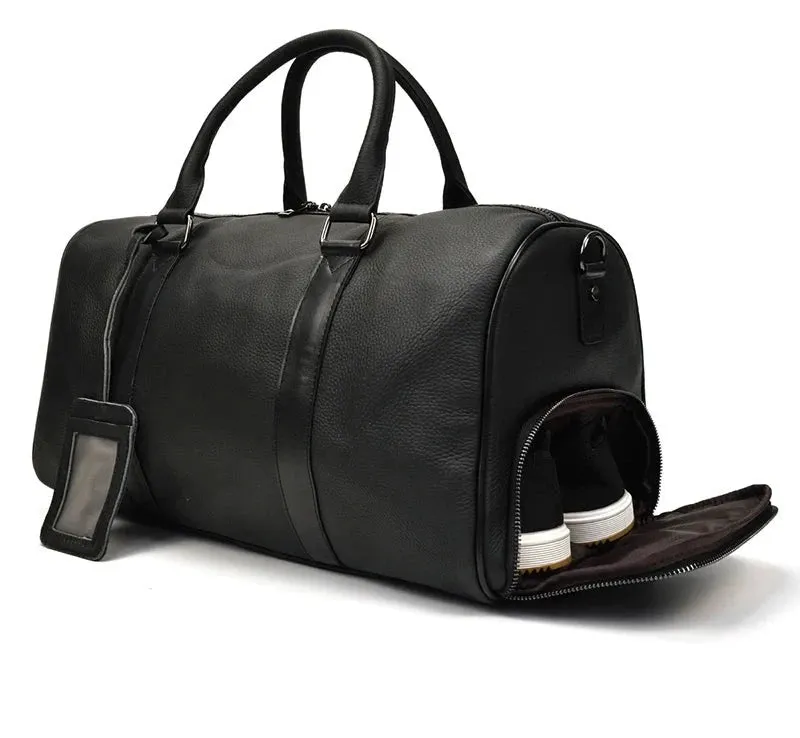 Endeavor Leather Carry-On Duffel Bag Weekender - Black/Brown - 20 inches
