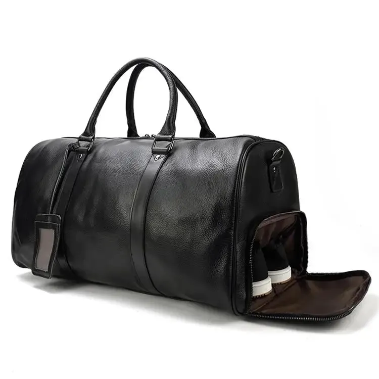 Endeavor Leather Carry-On Duffel Bag Weekender - Black/Brown - 20 inches