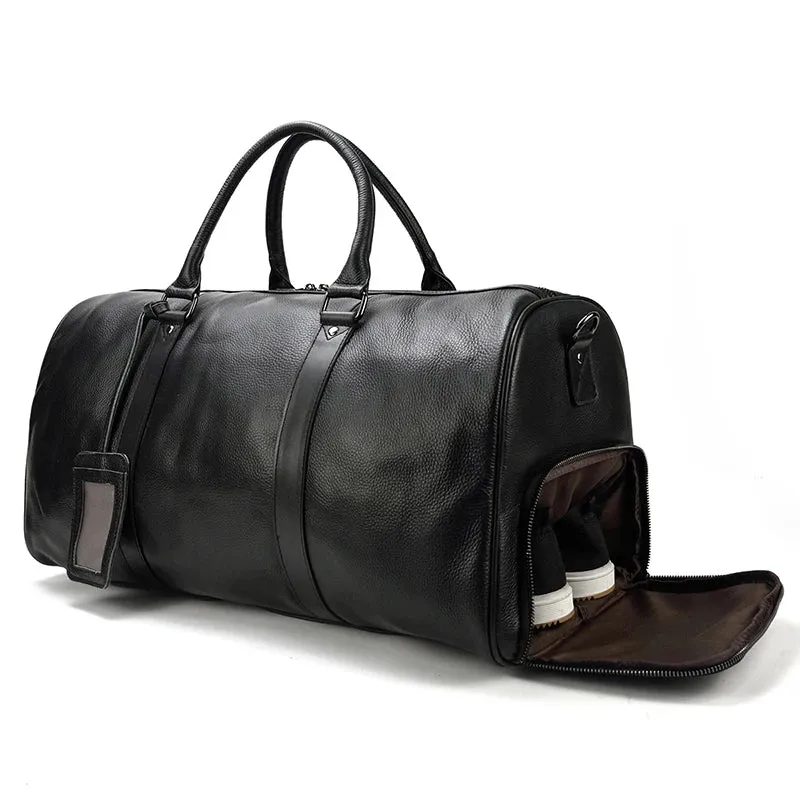 Endeavor Leather Carry-On Duffel Bag Weekender - Black/Brown - 20 inches
