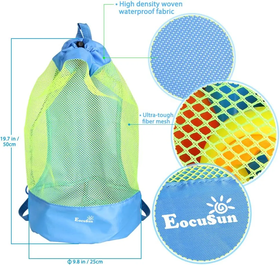EocuSun Large Mesh Beach Bag Tote Durable Sand Away Drawstring Beach Backpack Swim and Pool Toys Balls Storage Bags Packs, Stay Away from Sand and Water, Toy Not Included