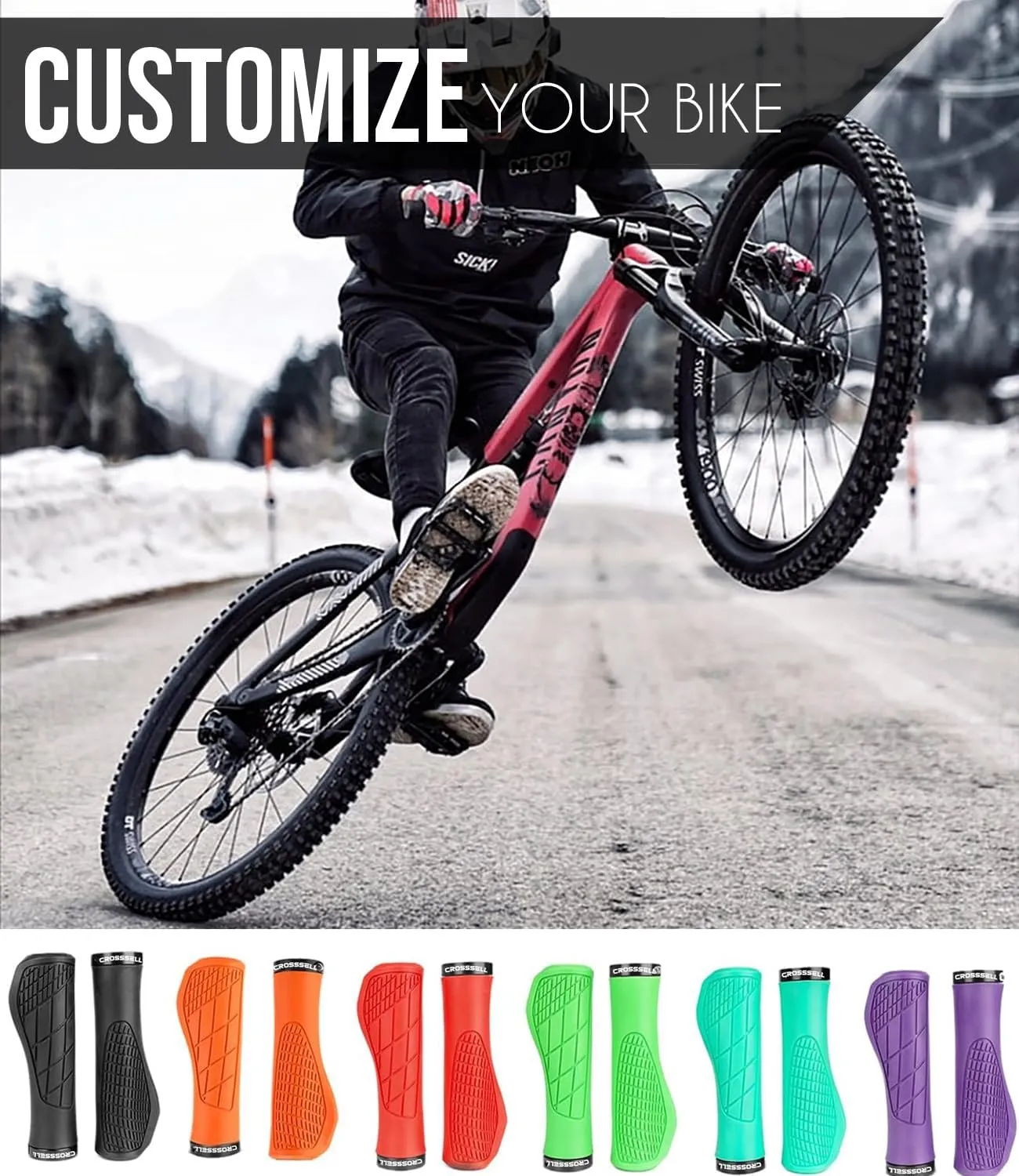 Ergonomic Bike Grips - Handlebar Grips for Mountain Bikes, Non-Slip Lock-On Grips