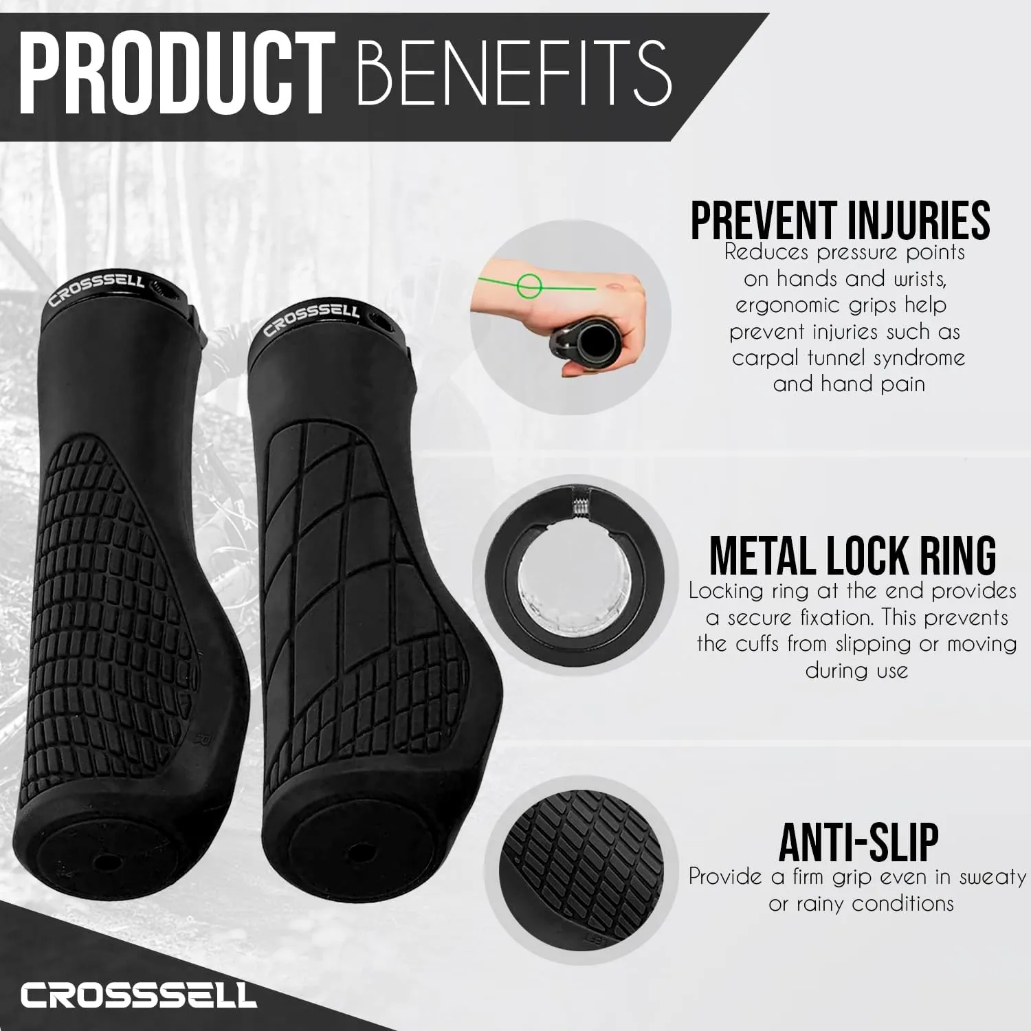 Ergonomic Bike Grips - Handlebar Grips for Mountain Bikes, Non-Slip Lock-On Grips
