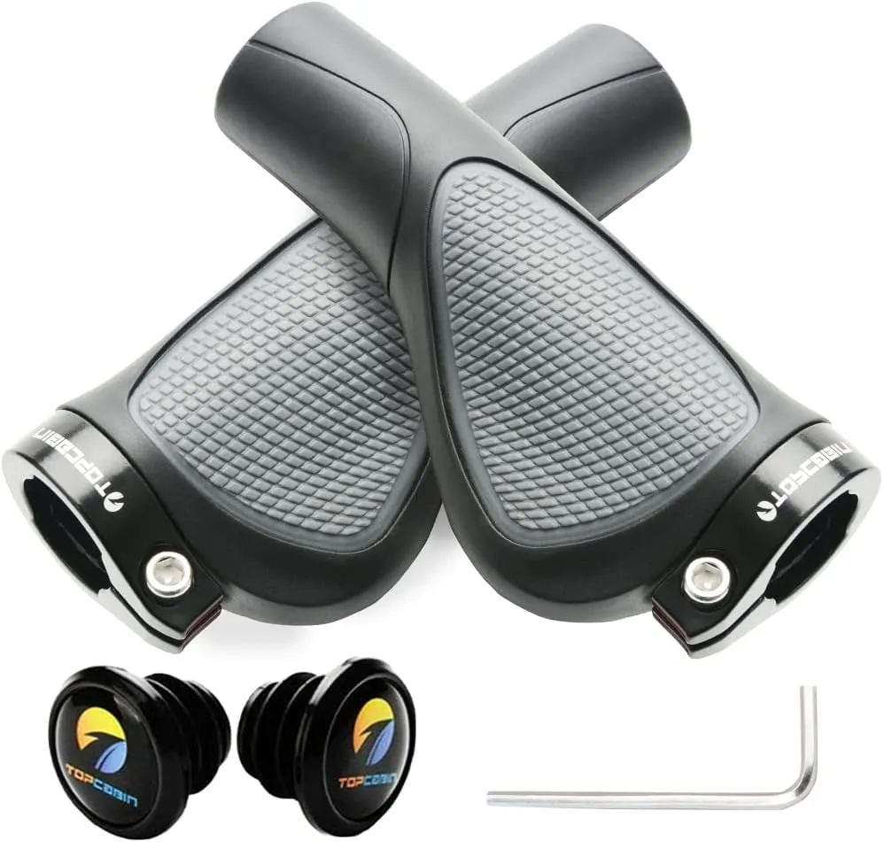 Ergonomic Bike Grips - Widen Holding Rubber Grips with Aluminum LockGrips for Mountain & Road Bikes