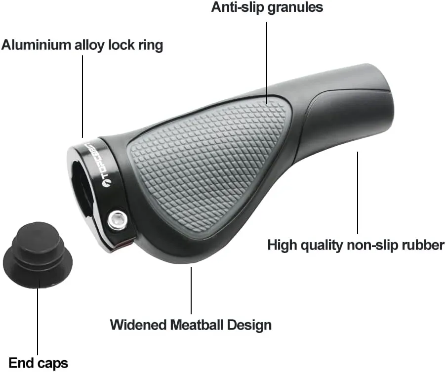 Ergonomic Bike Grips - Widen Holding Rubber Grips with Aluminum LockGrips for Mountain & Road Bikes