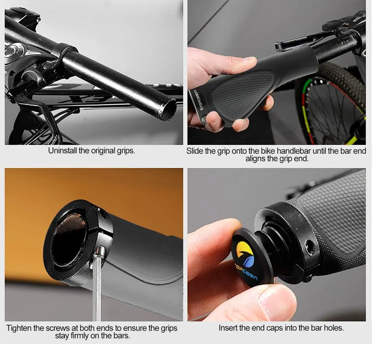 Ergonomic Bike Grips - Widen Holding Rubber Grips with Aluminum LockGrips for Mountain & Road Bikes