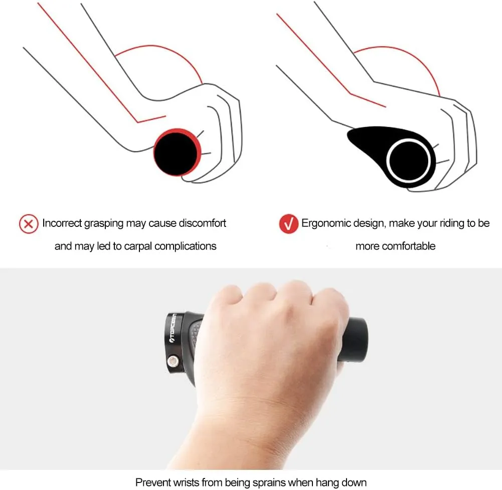 Ergonomic Bike Grips - Widen Holding Rubber Grips with Aluminum LockGrips for Mountain & Road Bikes