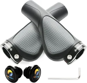 Ergonomic Bike Grips - Widen Holding Rubber Grips with Aluminum LockGrips for Mountain & Road Bikes