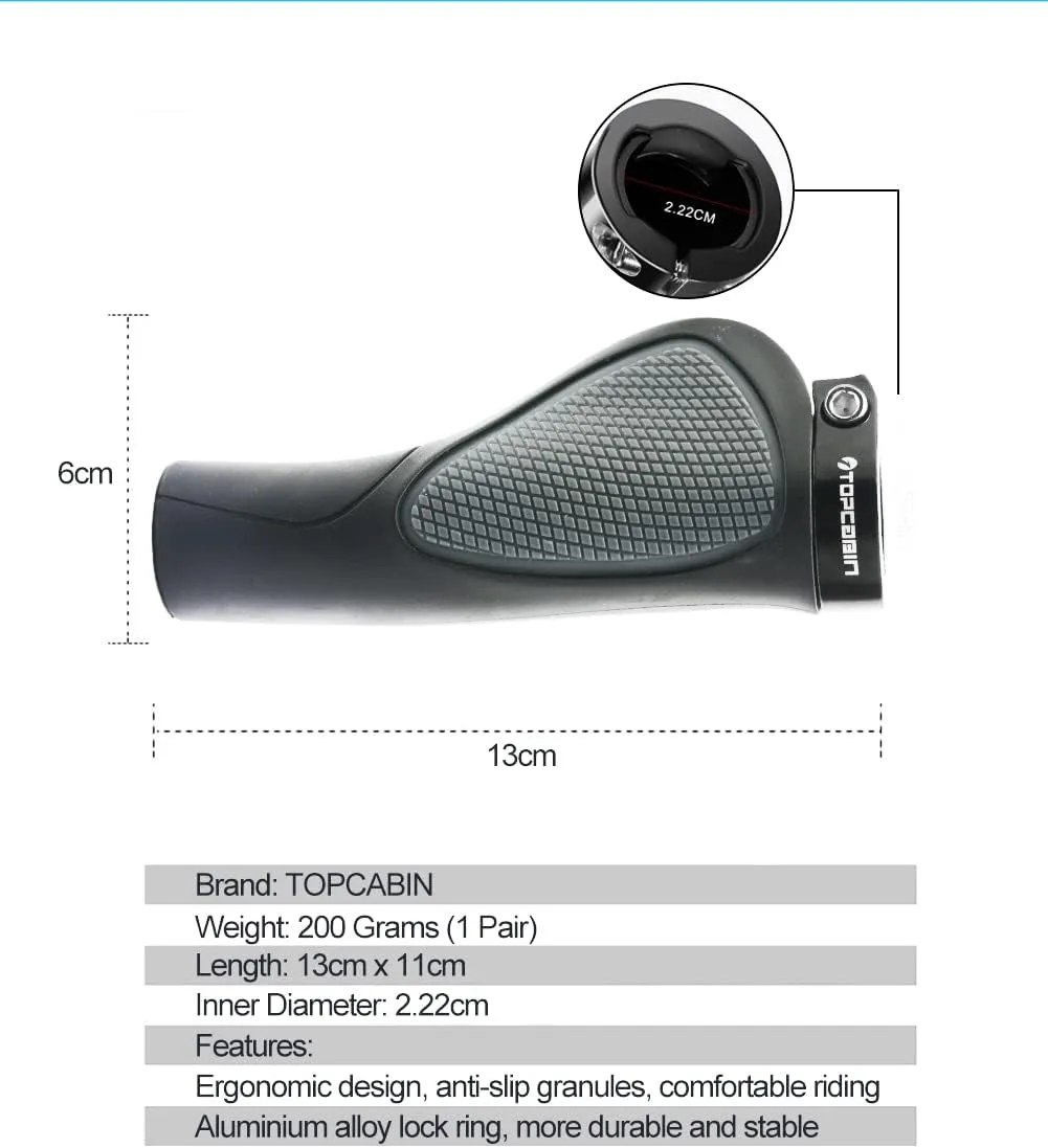 Ergonomic Bike Grips - Widen Holding Rubber Grips with Aluminum LockGrips for Mountain & Road Bikes
