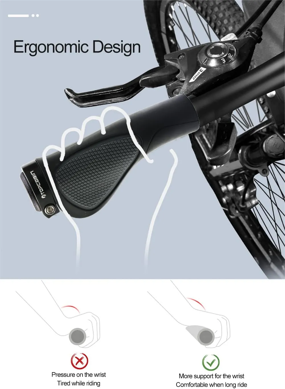 Ergonomic Bike Grips - Widen Holding Rubber Grips with Aluminum LockGrips for Mountain & Road Bikes