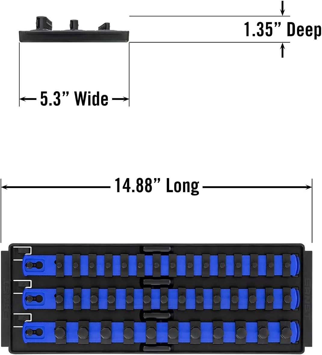 Ernst Manufacturing 8491 Socket Boss Multi-Drive Socket Organizer Tray with 13” Socket Rails, Blue – Drive Socket Storage Tray for Automotive Service Technician’s Toolbox - Made in USA