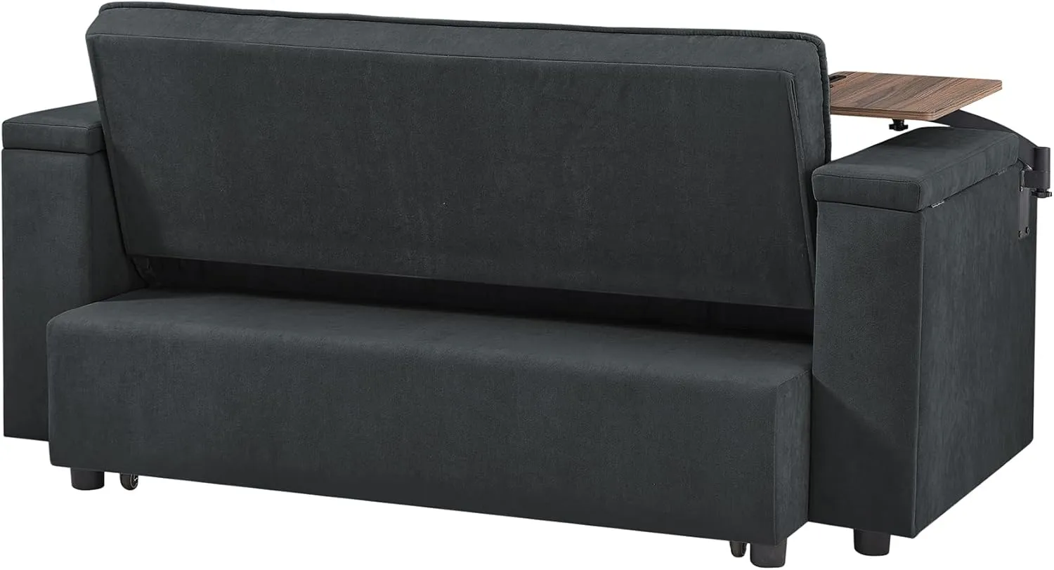 ERYE Oversized Loveseat Sofa Convertible Sleeper Sofabed Modern Multifunctional 3 in 1 Convertible Sleeper Bed with Pull Out Sleep Couch Bed, Armrests Storage, Cupholders, USB Ports and Side Table