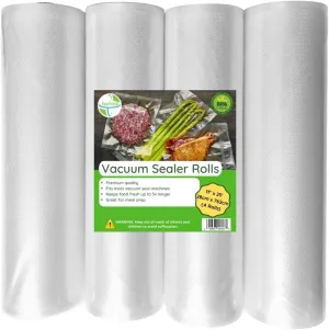 EverFresh 11" x 25' Vacuum Sealer Rolls-Vacuum Sealer Bags-Vacuum Sealer Machine-Food Sealer Bag-Rolls Compatible with FoodSaver Machines-4 Pack-15% thicker embossing than leading supplier.