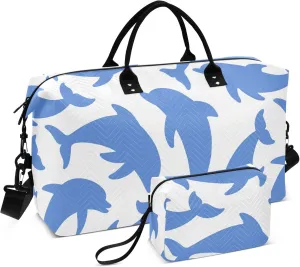 Exnundod Cartoon Dolphin Women Weekender Bags Marine Animal Gym Bags Carry On Overnight Duffle Large Duffle Tote Hospital Bag for Business Trip Yoga