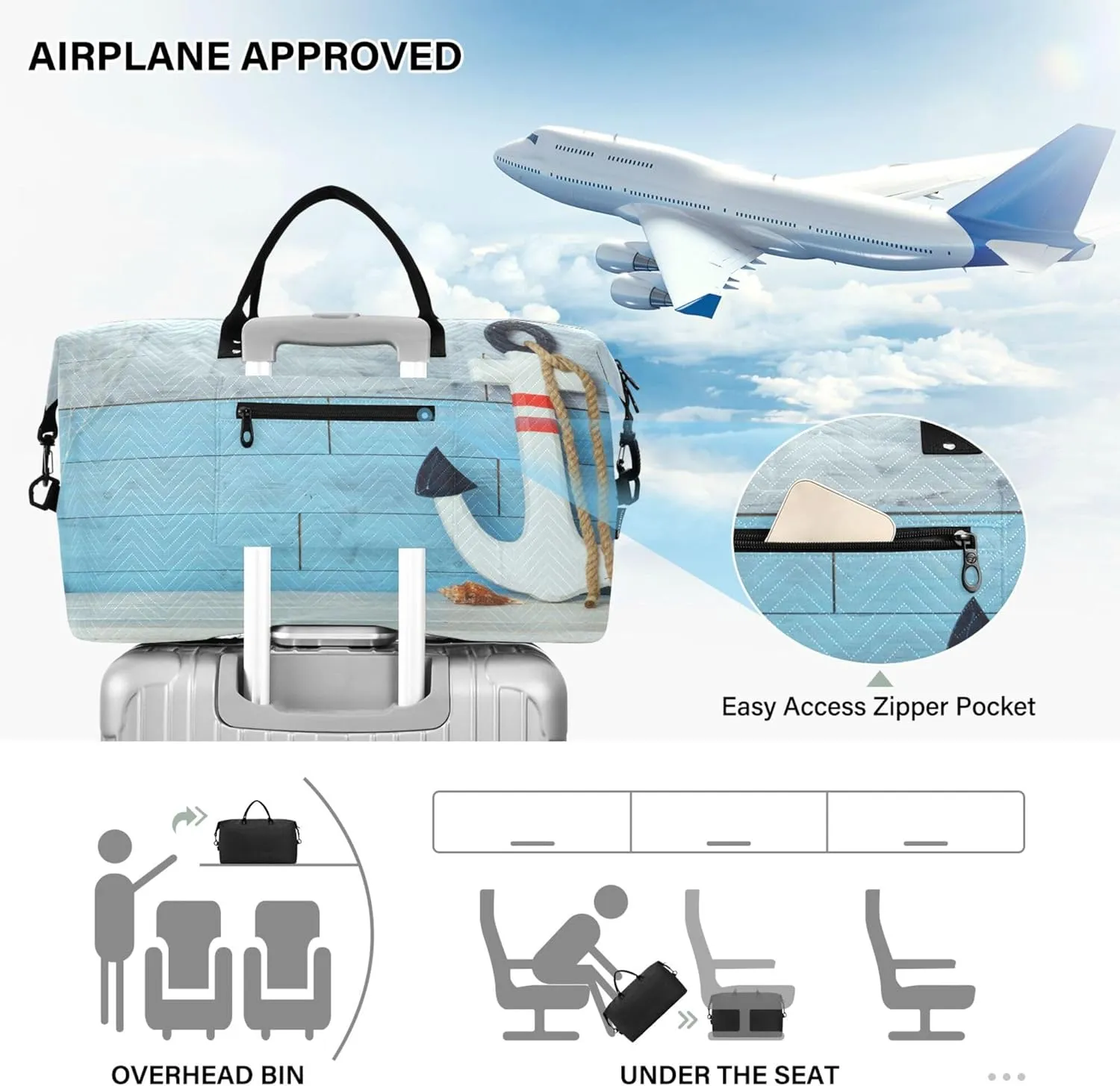 Exnundod Women Weekender Bags Anchor Marine Travel Duffel Bags Carry On Overnight Bag Wood Large Hospital Tote Luggage