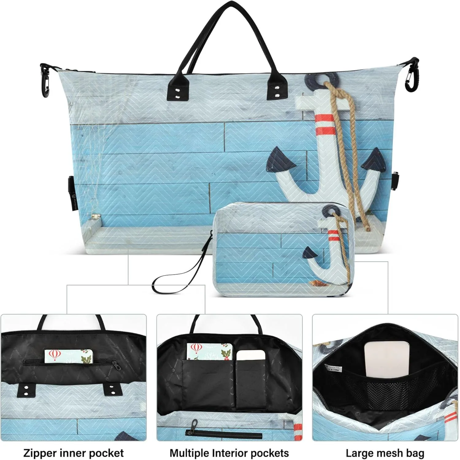 Exnundod Women Weekender Bags Anchor Marine Travel Duffel Bags Carry On Overnight Bag Wood Large Hospital Tote Luggage