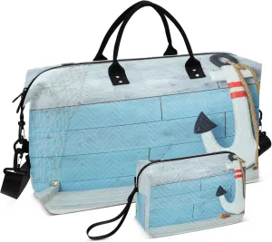 Exnundod Women Weekender Bags Anchor Marine Travel Duffel Bags Carry On Overnight Bag Wood Large Hospital Tote Luggage