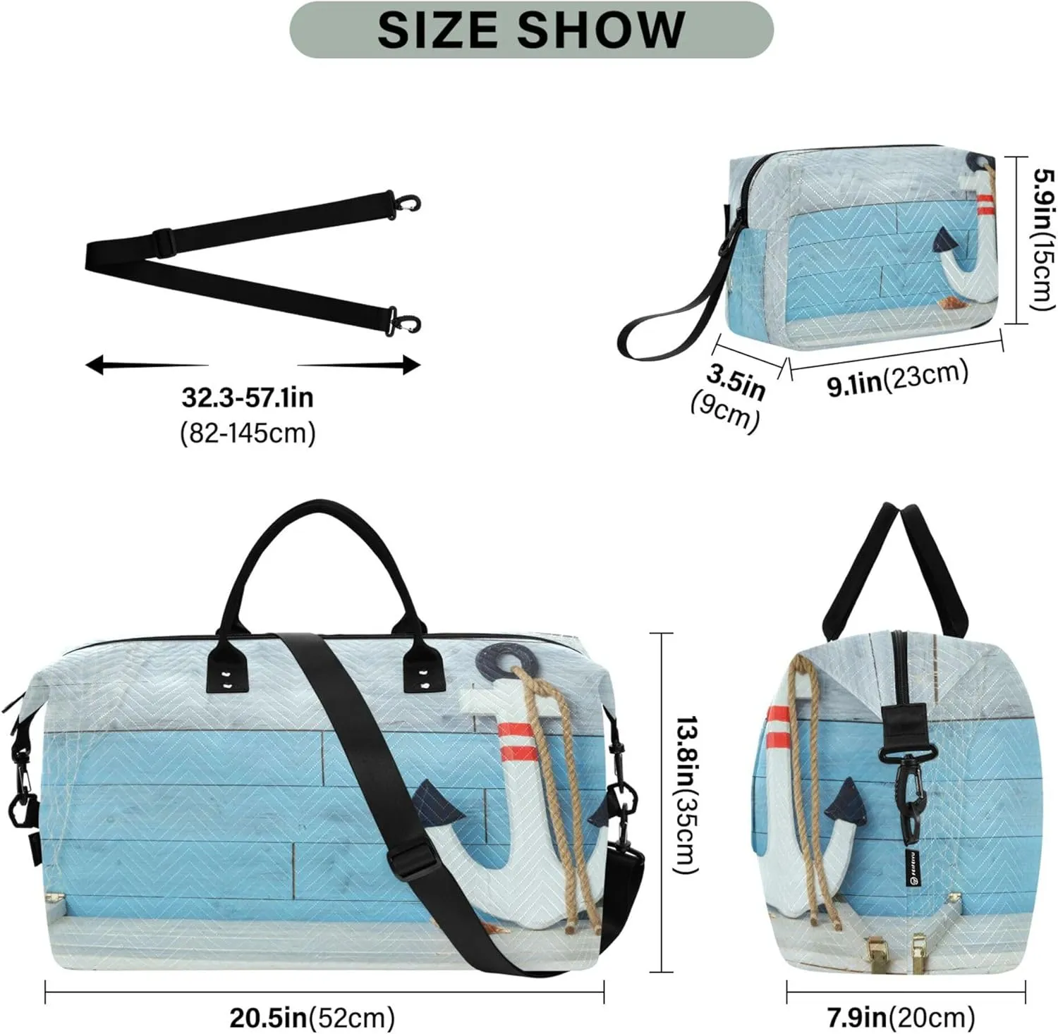 Exnundod Women Weekender Bags Anchor Marine Travel Duffel Bags Carry On Overnight Bag Wood Large Hospital Tote Luggage