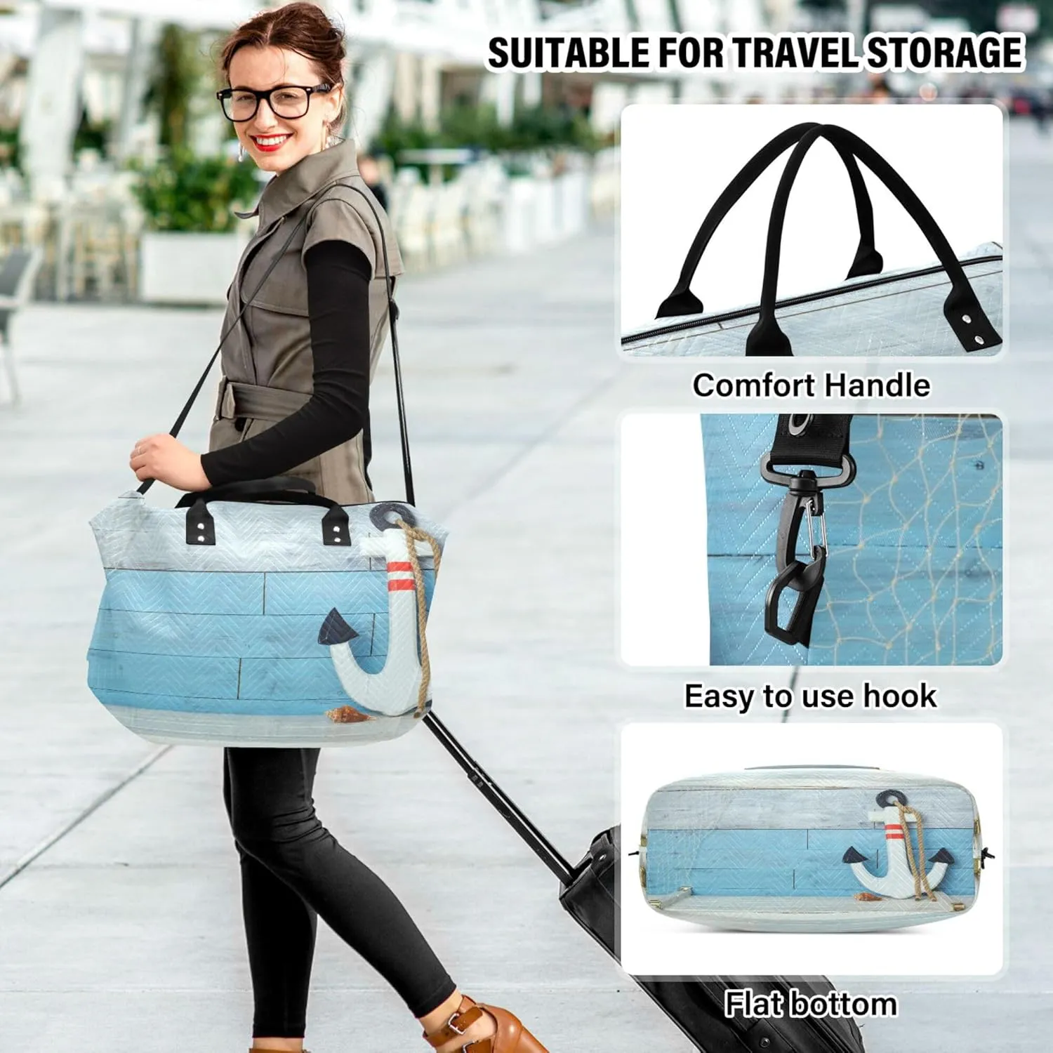 Exnundod Women Weekender Bags Anchor Marine Travel Duffel Bags Carry On Overnight Bag Wood Large Hospital Tote Luggage