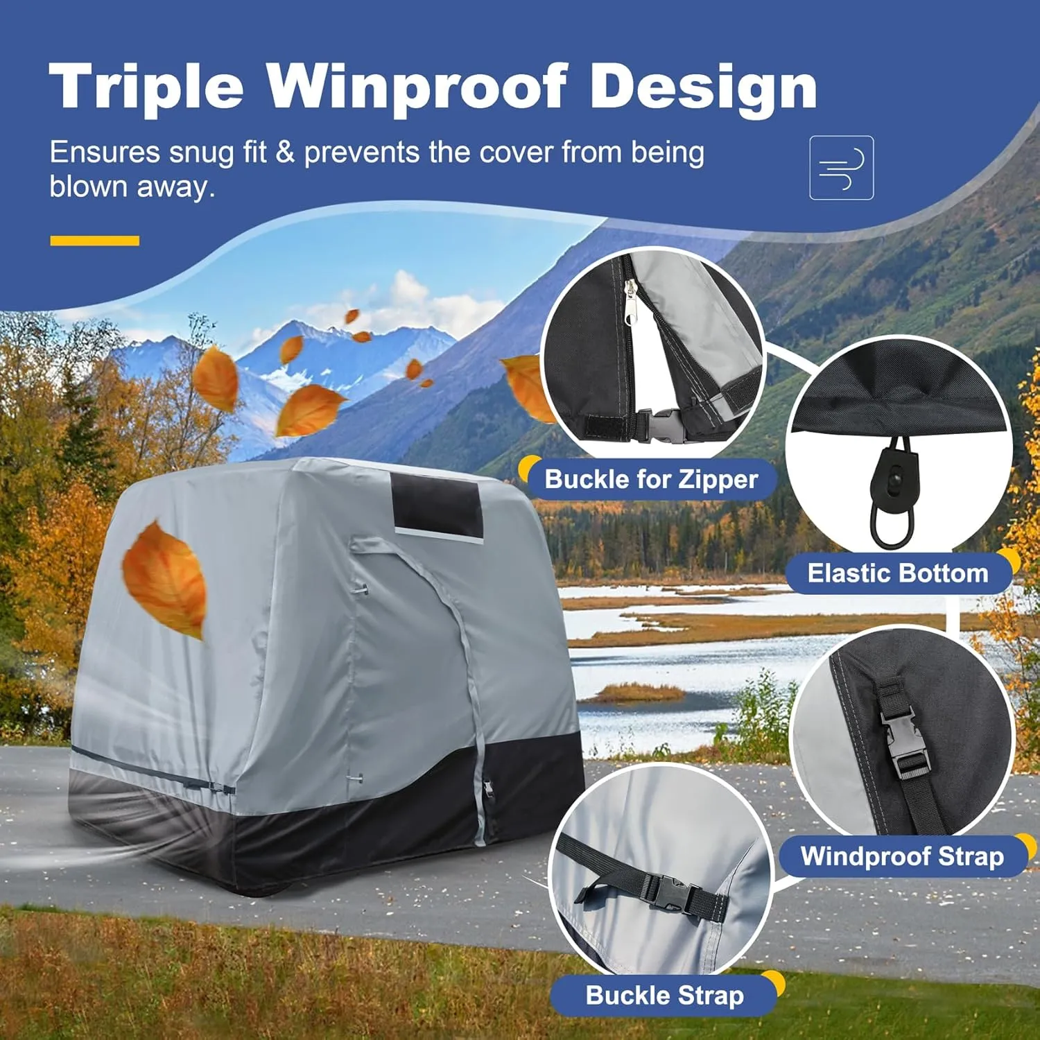 Explore Land 600D Waterproof Golf Cart Cover Universal Fits for Most Brand 2/4/6 Passenger Car (3 Sizes Option)