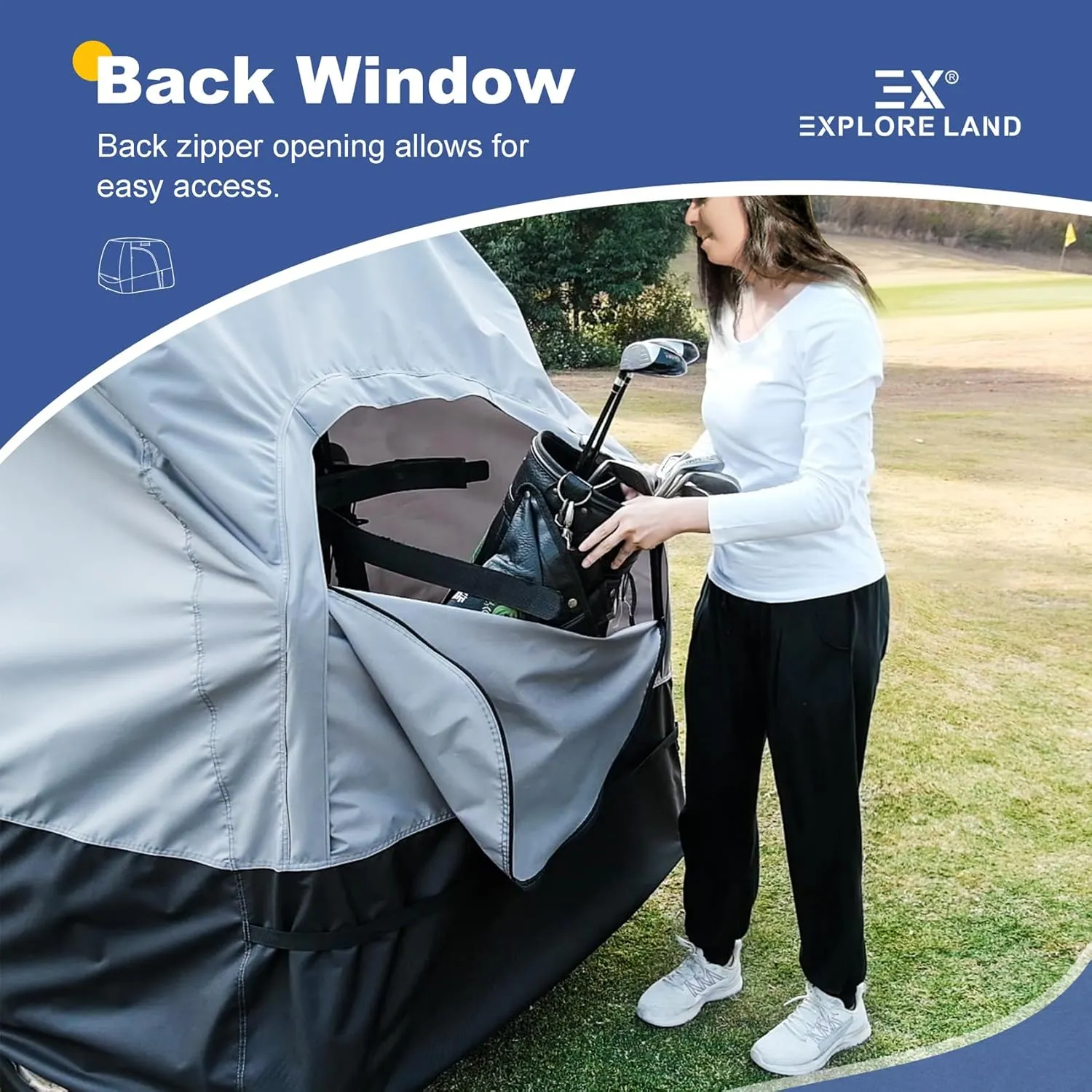 Explore Land 600D Waterproof Golf Cart Cover Universal Fits for Most Brand 2/4/6 Passenger Car (3 Sizes Option)