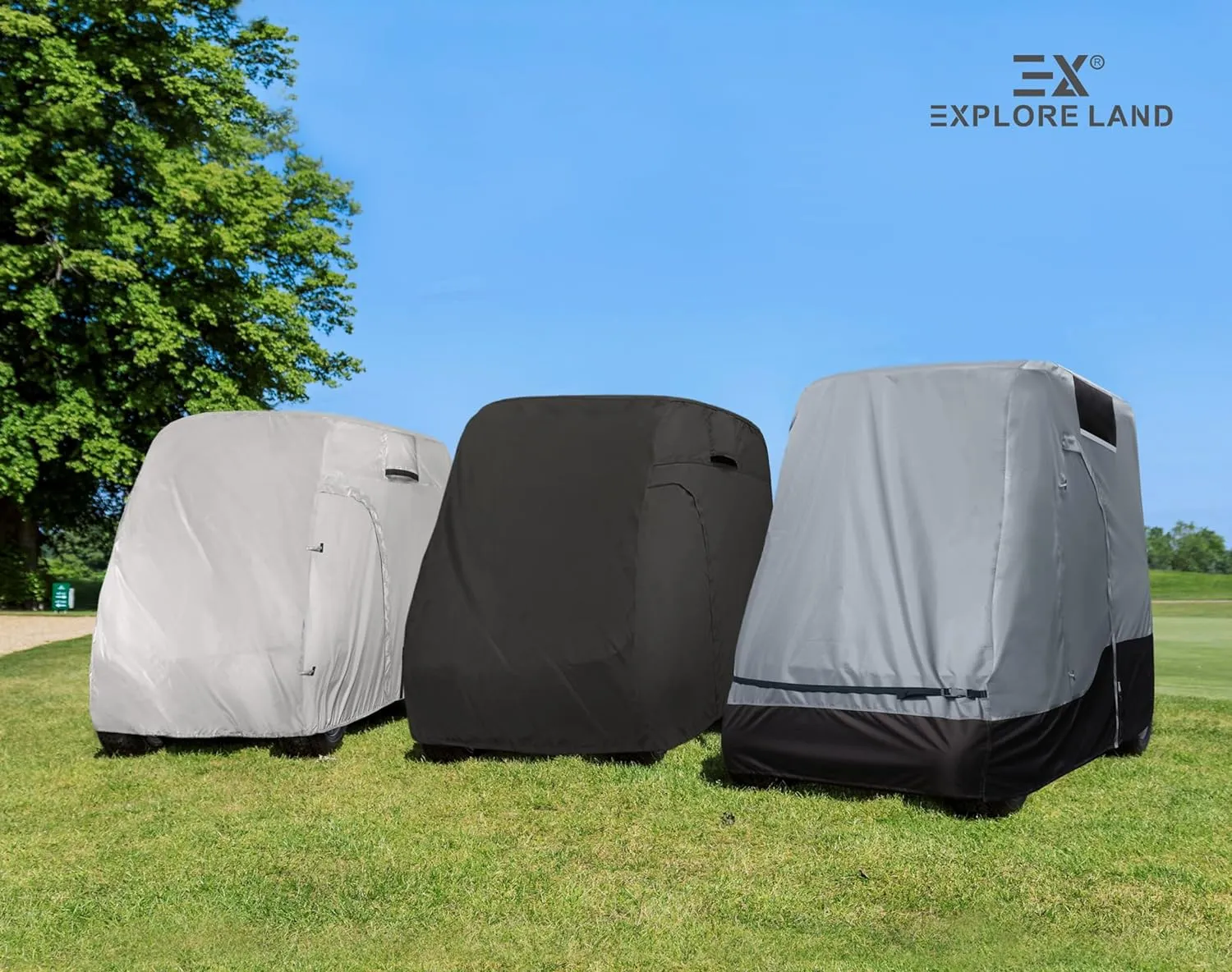 Explore Land 600D Waterproof Golf Cart Cover Universal Fits for Most Brand 2/4/6 Passenger Car (3 Sizes Option)