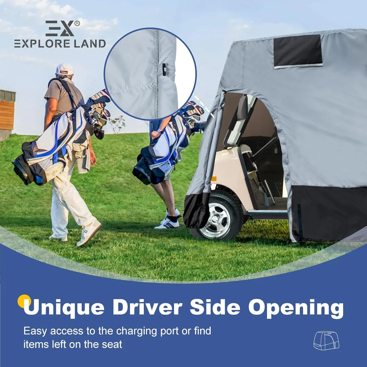 Explore Land 600D Waterproof Golf Cart Cover Universal Fits for Most Brand 2/4/6 Passenger Car (3 Sizes Option)