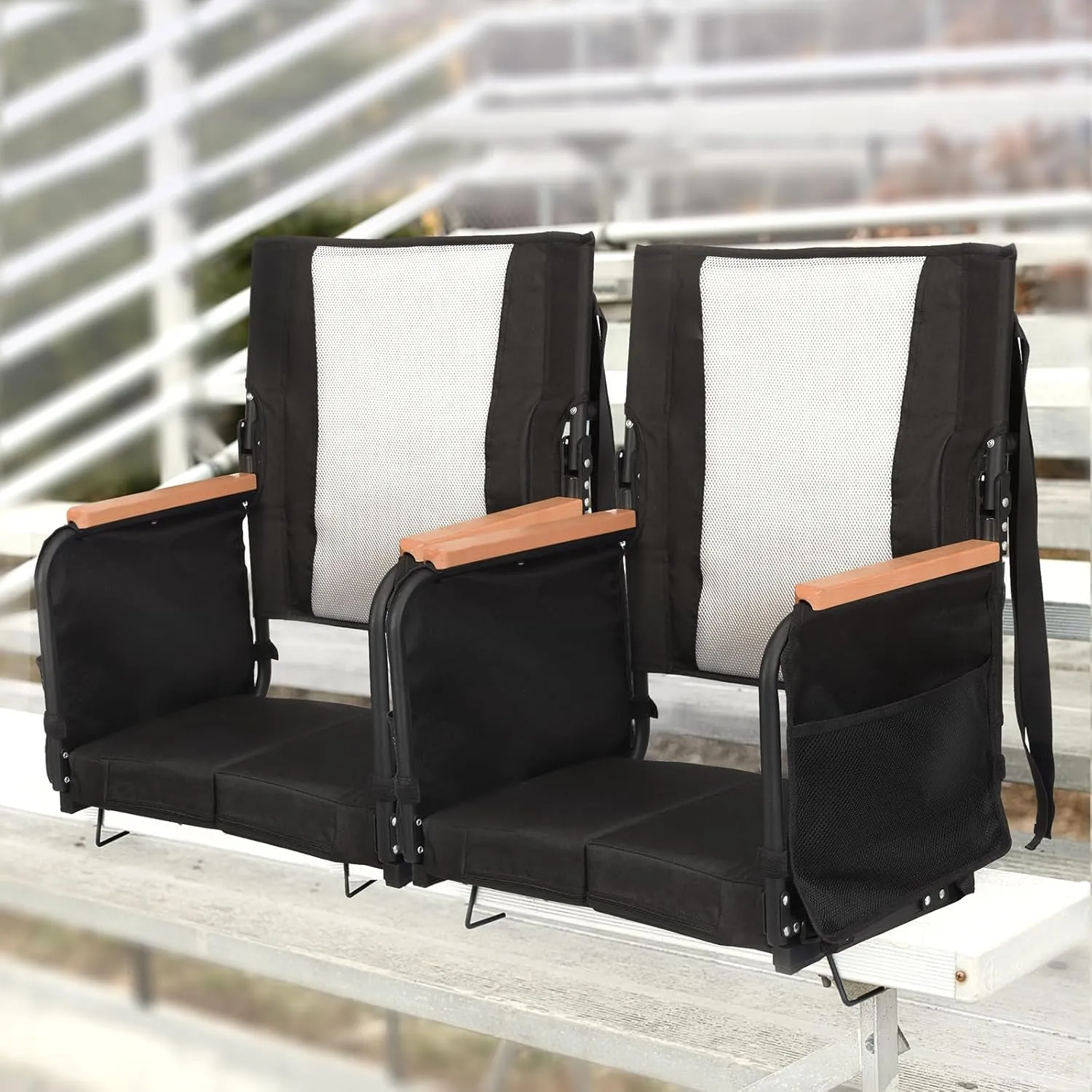 Extra Wide Stadium Seats with Back Support, Comfy Bleacher Chairs with Back Cushion, Cup Holders, and Storage Pockets, Foldable and Portable Bleacher Seat with Armrests