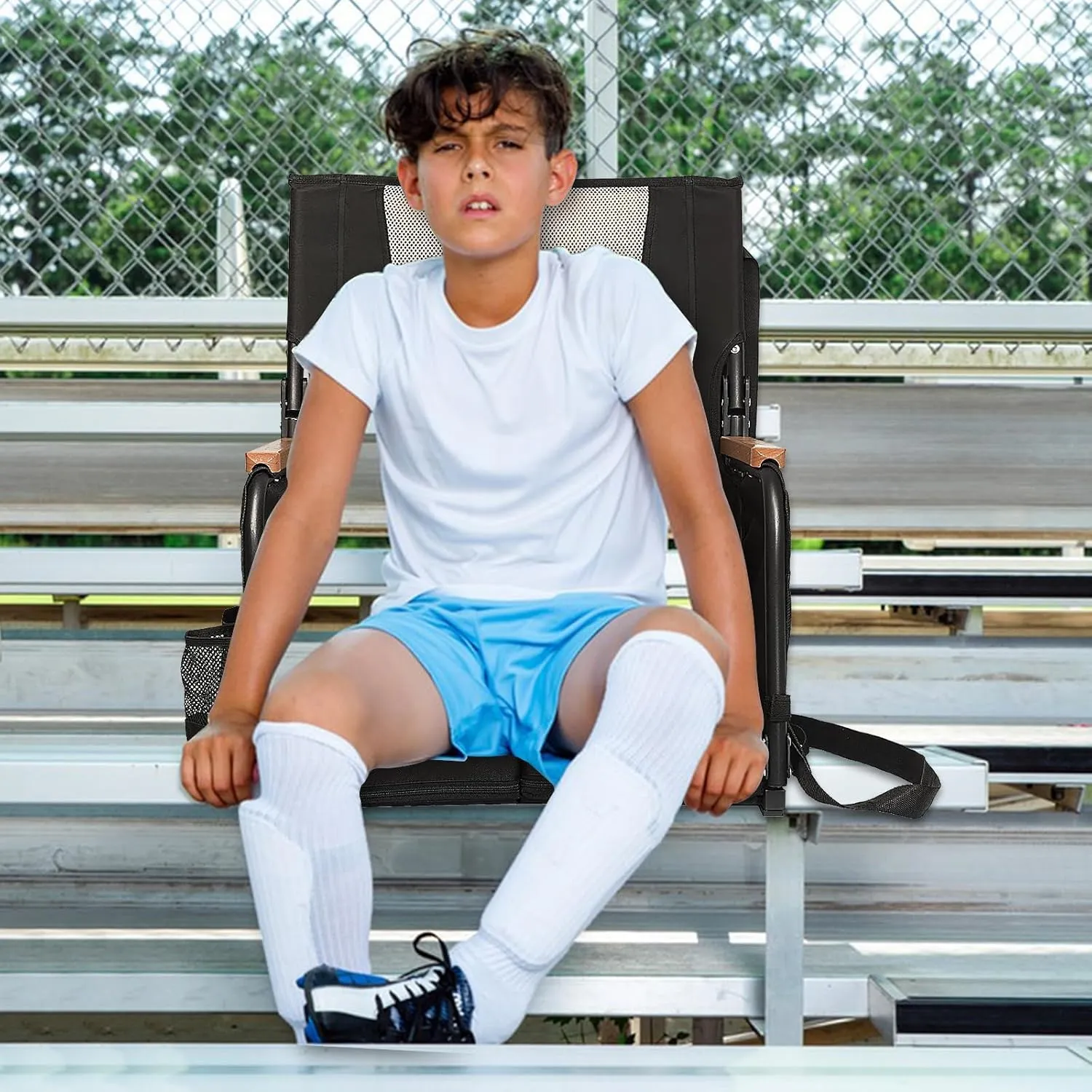 Extra Wide Stadium Seats with Back Support, Comfy Bleacher Chairs with Back Cushion, Cup Holders, and Storage Pockets, Foldable and Portable Bleacher Seat with Armrests