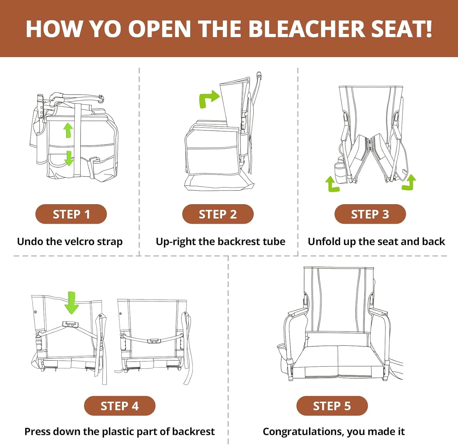 Extra Wide Stadium Seats with Back Support, Comfy Bleacher Chairs with Back Cushion, Cup Holders, and Storage Pockets, Foldable and Portable Bleacher Seat with Armrests