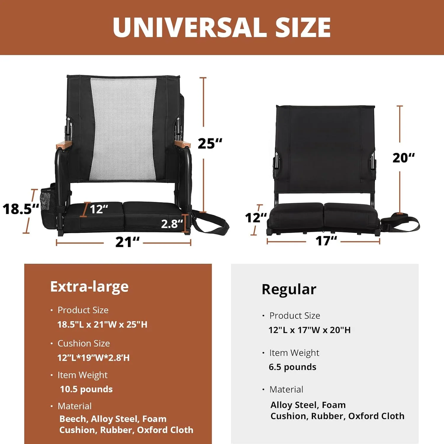 Extra Wide Stadium Seats with Back Support, Comfy Bleacher Chairs with Back Cushion, Cup Holders, and Storage Pockets, Foldable and Portable Bleacher Seat with Armrests