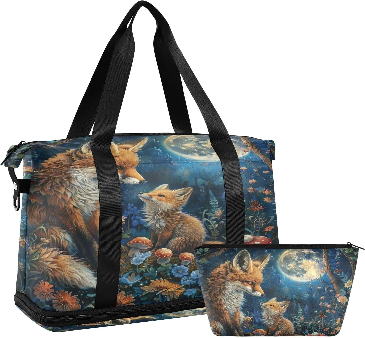 Fantasy Night and Fox Mommy Bags Waterproof Mens Weekender Travel Bag with Shoes Compartment