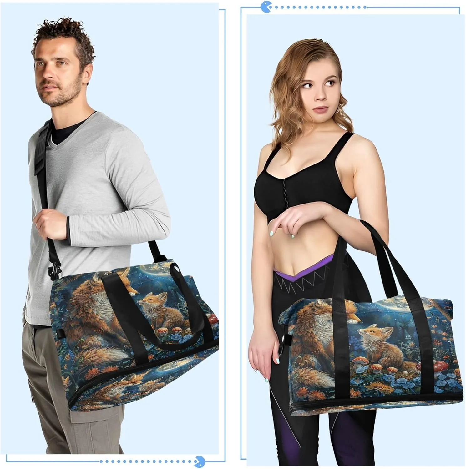 Fantasy Night and Fox Mommy Bags Waterproof Mens Weekender Travel Bag with Shoes Compartment