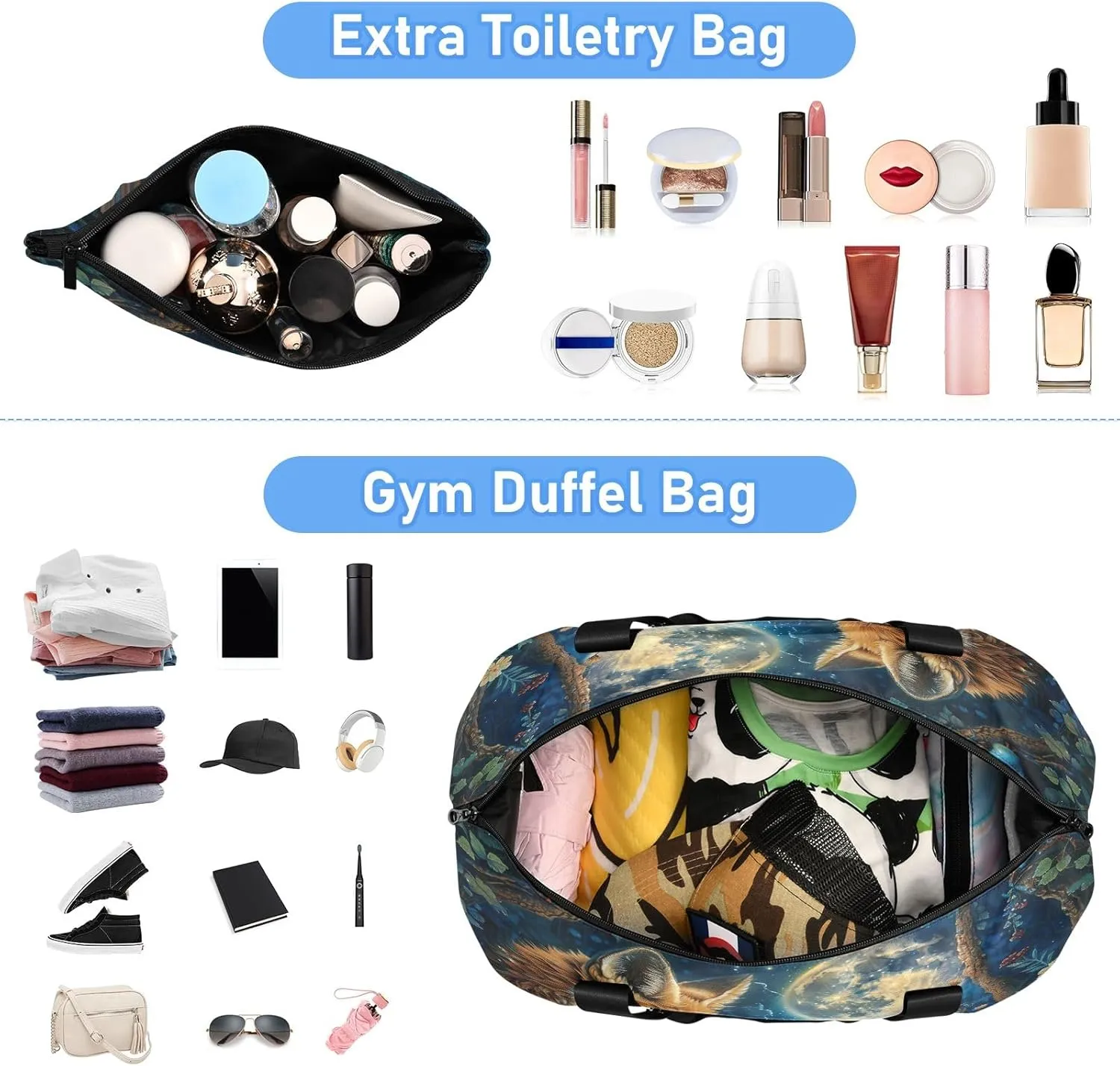 Fantasy Night and Fox Mommy Bags Waterproof Mens Weekender Travel Bag with Shoes Compartment