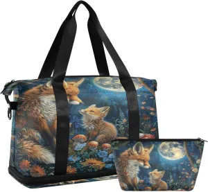 Fantasy Night and Fox Mommy Bags Waterproof Mens Weekender Travel Bag with Shoes Compartment