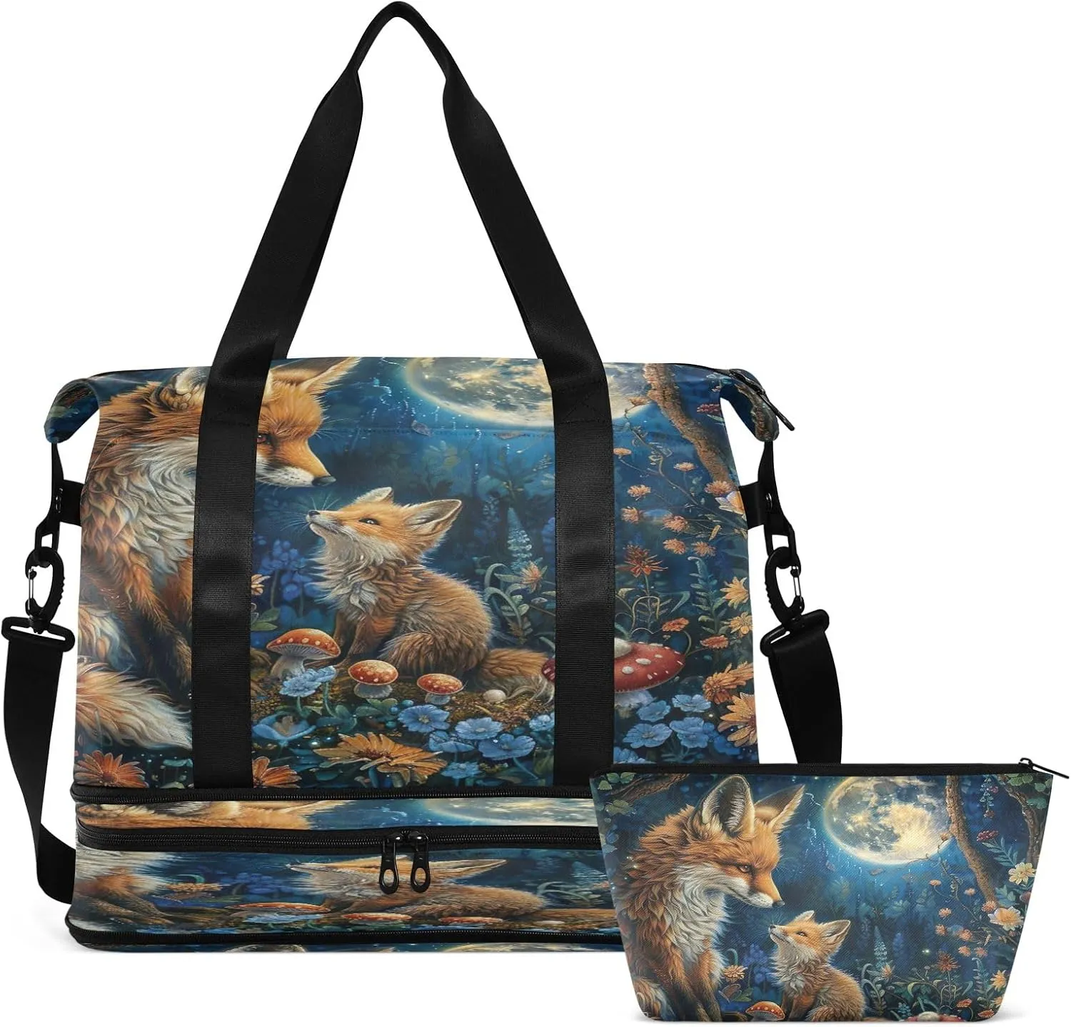 Fantasy Night and Fox Mommy Bags Waterproof Mens Weekender Travel Bag with Shoes Compartment