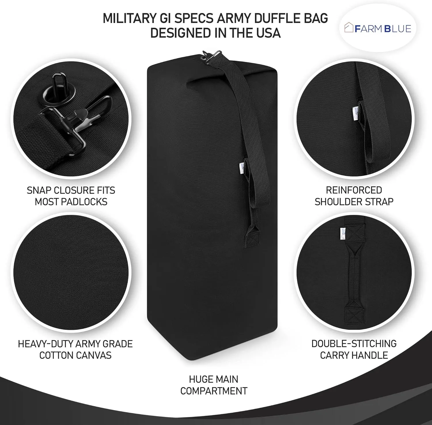 Farm Blue Top Load Duffle Bag - Large Military OD Duffel Bags - Heavy Duty Army Grade Cotton Canvas Duffle bags For Men, Women & Kids - L Front Loading Tactical Gear Sack - 21" x 36" - Olive Drab