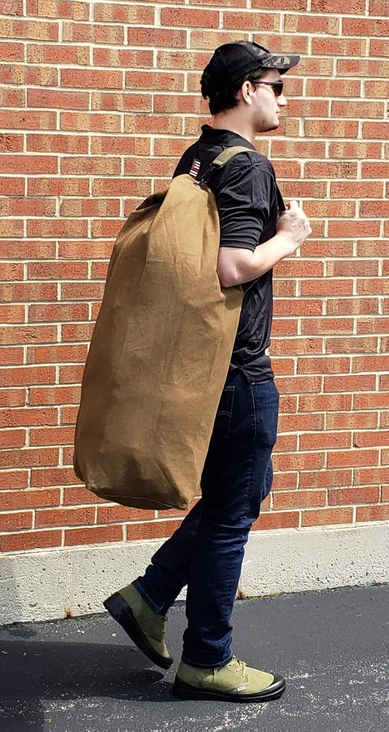 Farm Blue Top Load Duffle Bag - Large Military OD Duffel Bags - Heavy Duty Army Grade Cotton Canvas Duffle bags For Men, Women & Kids - L Front Loading Tactical Gear Sack - 21" x 36" - Olive Drab