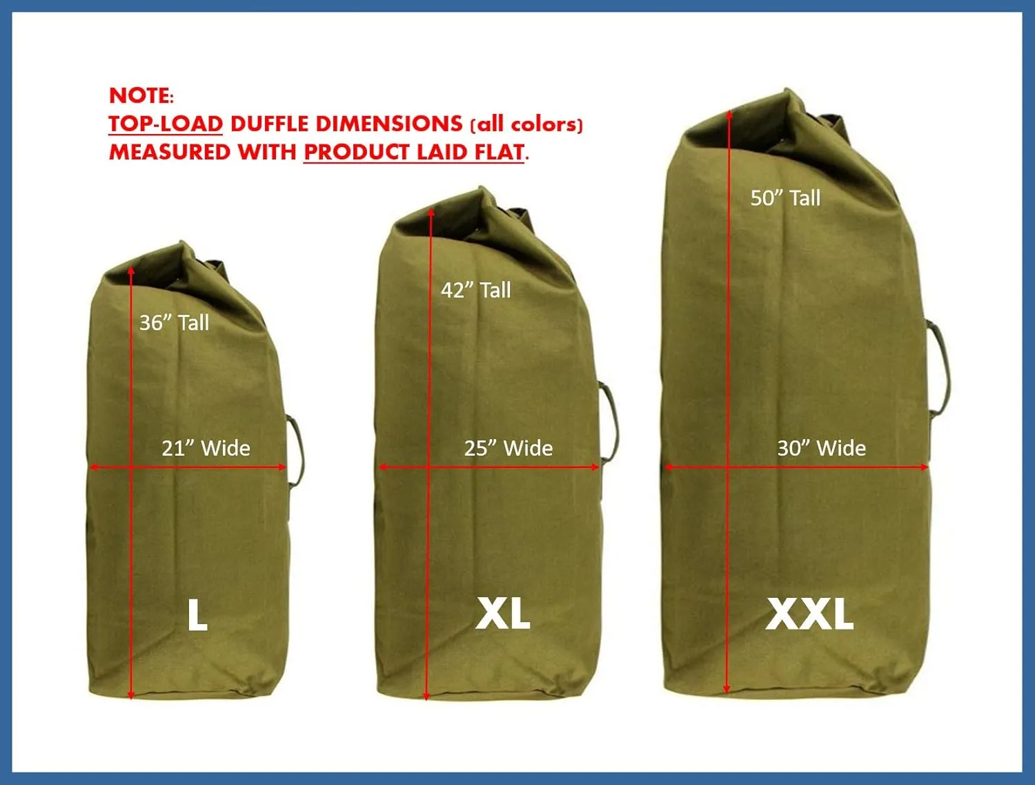 Farm Blue Top Load Duffle Bag - Large Military OD Duffel Bags - Heavy Duty Army Grade Cotton Canvas Duffle bags For Men, Women & Kids - L Front Loading Tactical Gear Sack - 21" x 36" - Olive Drab