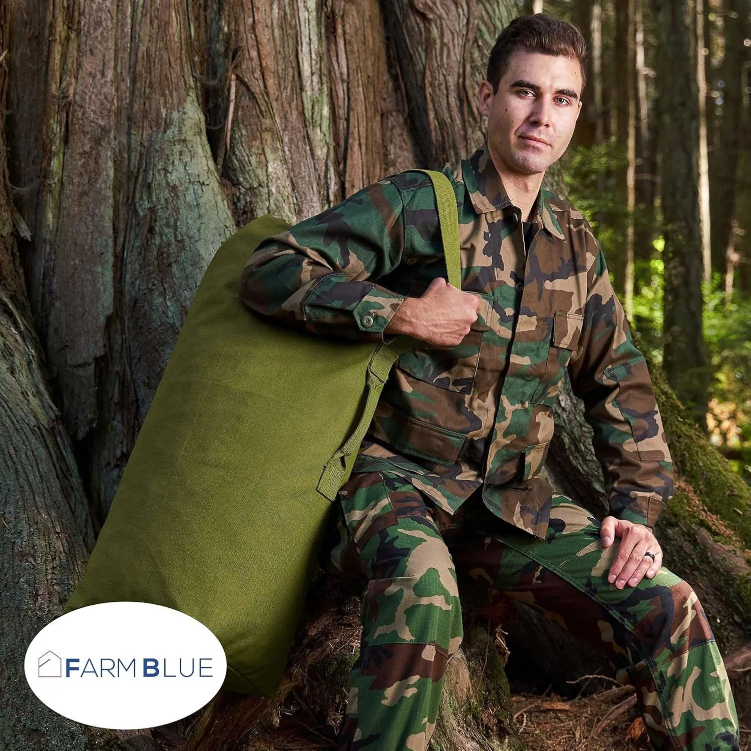 Farm Blue Top Load Duffle Bag - Large Military OD Duffel Bags - Heavy Duty Army Grade Cotton Canvas Duffle bags For Men, Women & Kids - L Front Loading Tactical Gear Sack - 21" x 36" - Olive Drab