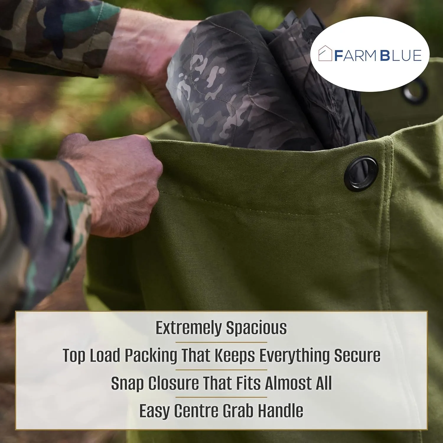 Farm Blue Top Load Duffle Bag - XL Non-Zipper Military Duffel Bags - Heavy Duty Army Grade Cotton Canvas Duffle Bags For Men Women & Students - XL Front Loading Tactical Gear Sack – 25” x 42” - Black