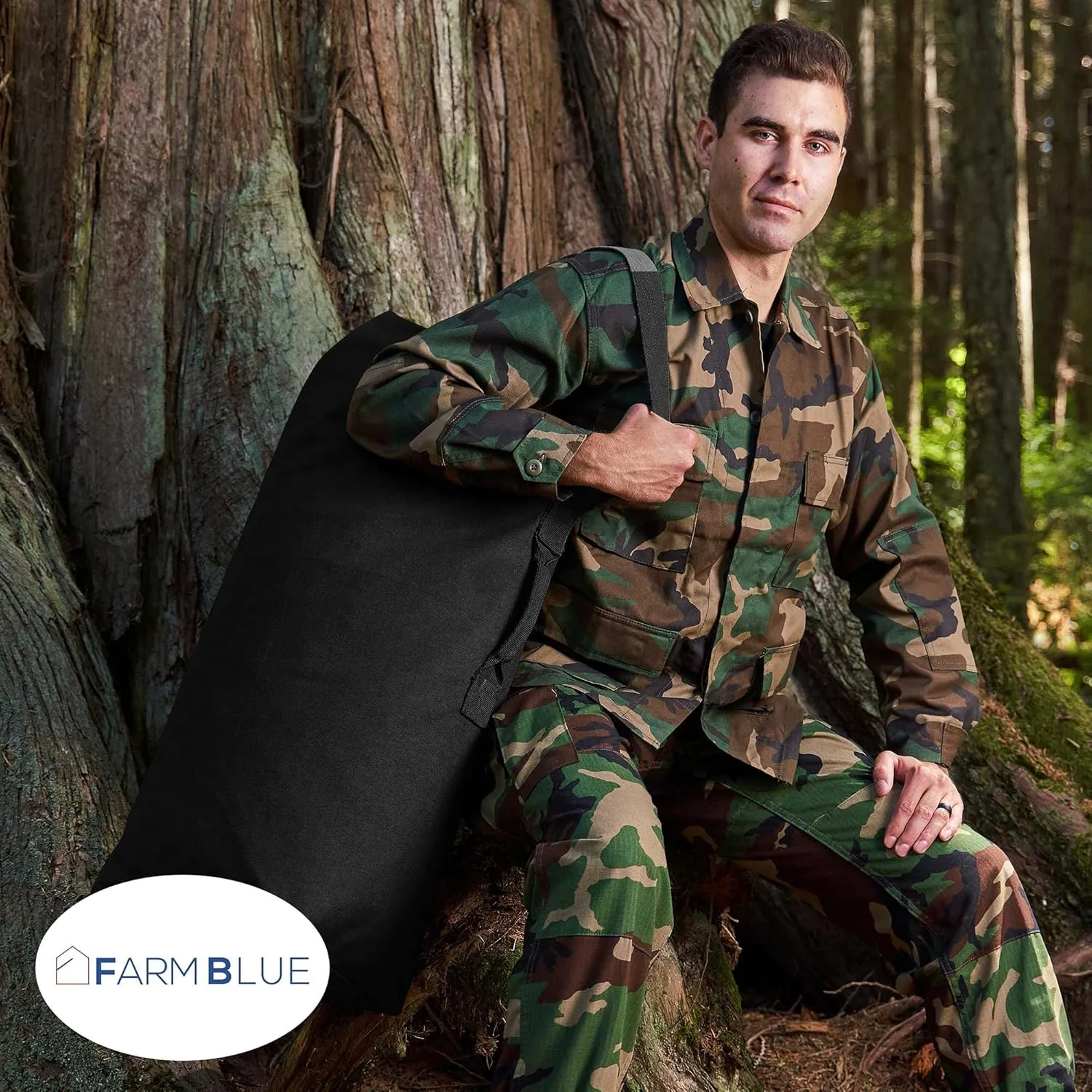 Farm Blue Top Load Duffle Bag - XL Non-Zipper Military Duffel Bags - Heavy Duty Army Grade Cotton Canvas Duffle Bags For Men Women & Students - XL Front Loading Tactical Gear Sack – 25” x 42” - Black