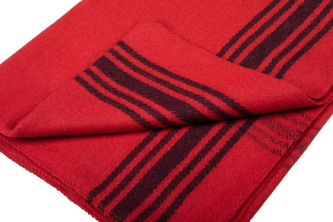 Farm Blue Wool Blanket Military Style - Thick & Lightweight Army Camping Blankets 80" x 62" - Large Camp Survival Blankets for Car, Hiking, Backpacking & Outdoor Festivals (Red with Navy Stripes)