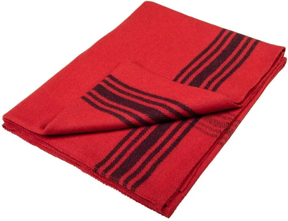 Farm Blue Wool Blanket Military Style - Thick & Lightweight Army Camping Blankets 80" x 62" - Large Camp Survival Blankets for Car, Hiking, Backpacking & Outdoor Festivals (Red with Navy Stripes)